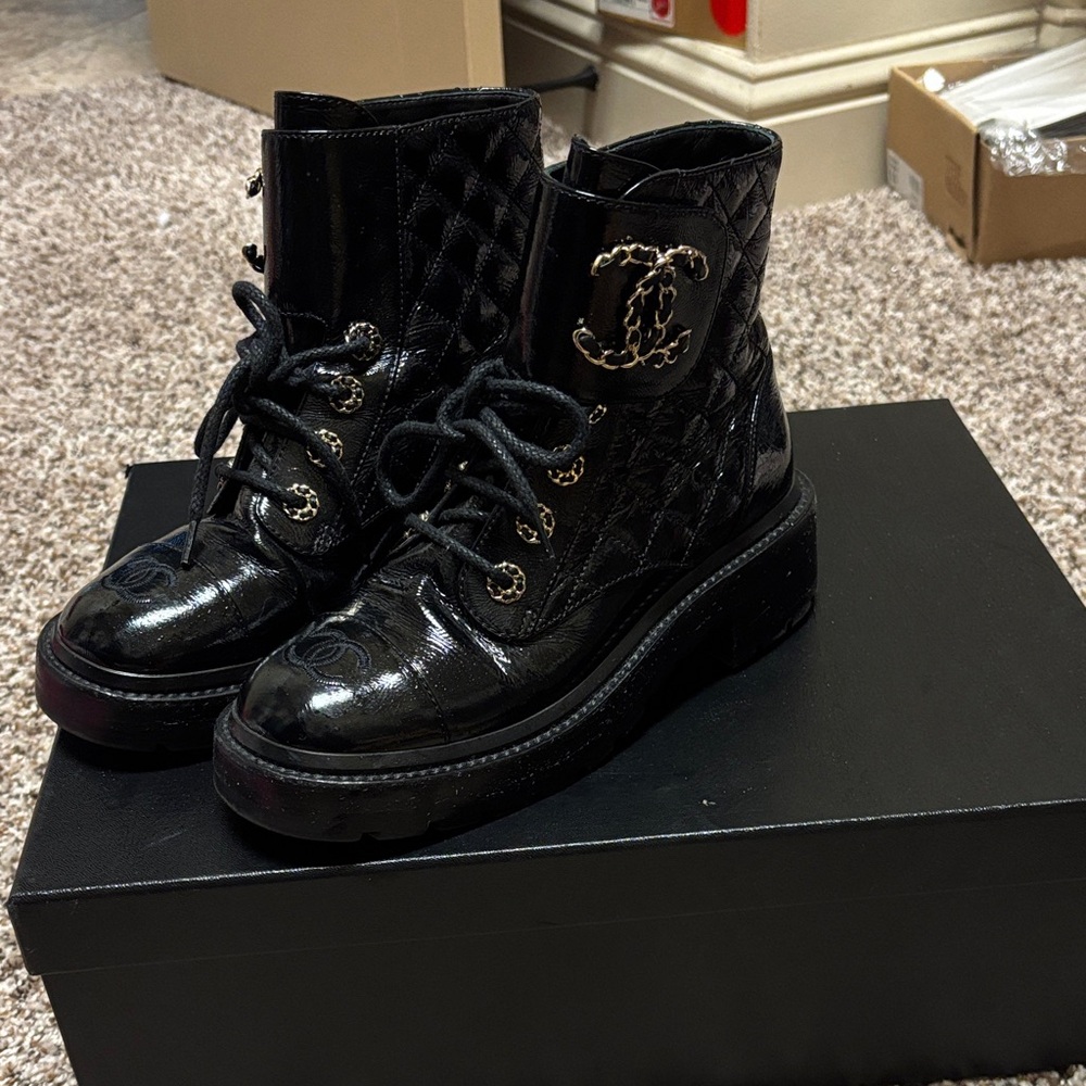 Chic Black Quilted Ankle Boots by Chanel